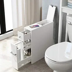 Spirich Home Slim Bathroom Storage Cabinet, Free Standing Toilet Paper Holder, Bathroom Cabinet Slide Out Drawer Storage,White