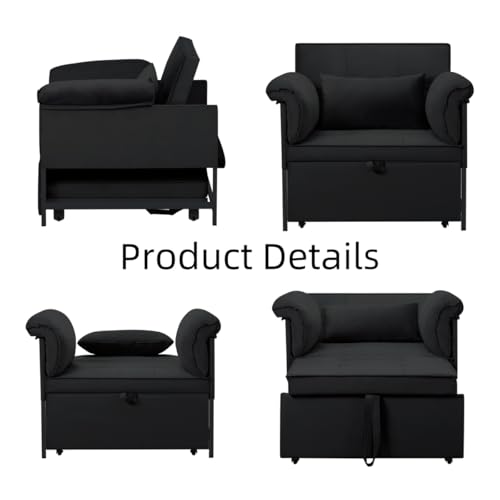 3 in 1 Sleeper Sofa Bed, Futon Sofa Bed for Living Room with Side Pocket, Black Sleepers Sofa Couch with Pullout Bed, Convertible Love Seat Sleepers Bed for Living Room, Bedroom, Small Space - Image 28