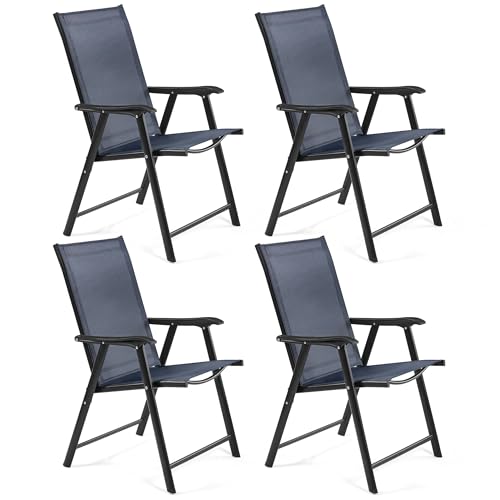 Yaheetech Patio Dining Chairs Set of 4 with Armrests, Outdoor Folding Chairs with Metal Frame and Backrest for Lawn, Garden, Yard and Poolside, Black - Image 7