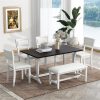 Wood Dining Table Set for 6 with 4 Upholstered Chair & 1 Bench, Mid-Century Modern Dining Room Table Set with Chairs Dinner Table Set for Dining Room, Kitchen, Natural