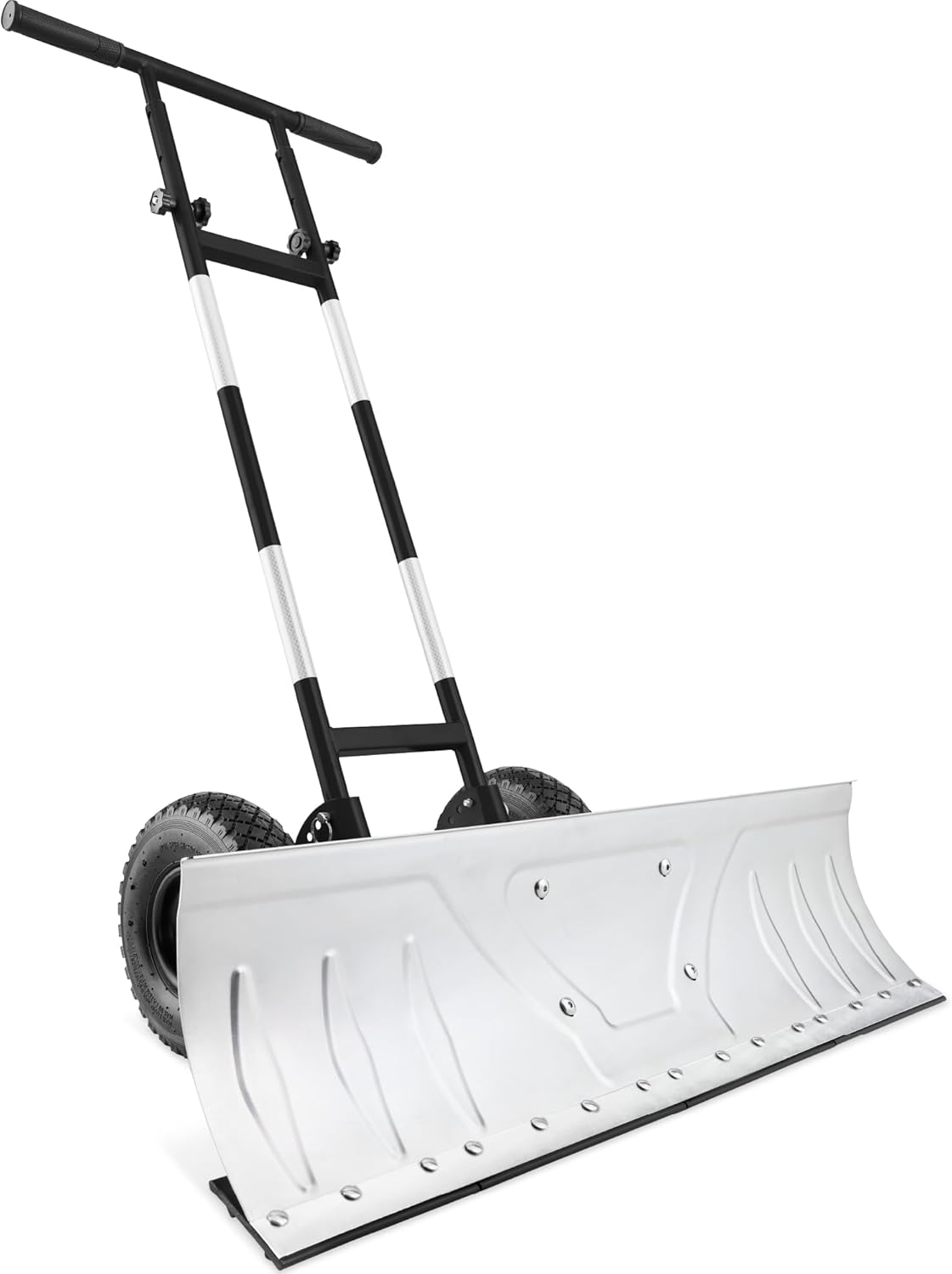 Best Choice Products 36in Galvanized Blade Heavy-Duty 2-Wheel Snow Pusher Hand Plow for Snow Removal w/Wheels, Adjustable Handle, Blade Angle – Black - Image 7