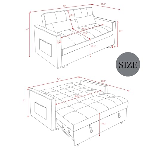 3 in 1 Sleeper Sofa Bed, Futon Sofa Bed for Living Room with Side Pocket, Black Sleepers Sofa Couch with Pullout Bed, Convertible Love Seat Sleepers Bed for Living Room, Bedroom, Small Space - Image 47