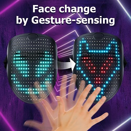 Mr.Pang Music LED Mask with Gesture Sensing, Face Transforming Light Up Mask Halloween Costume for Cosplay Masquerade, Fits Adult and Kids - Image 4
