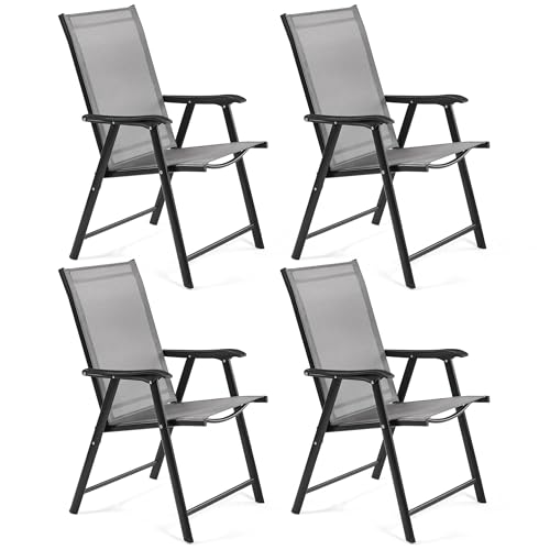 Yaheetech Patio Dining Chairs Set of 4 with Armrests, Outdoor Folding Chairs with Metal Frame and Backrest for Lawn, Garden, Yard and Poolside, Black - Image 32