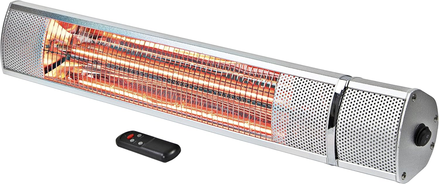 Comfort Zone CZPH20RSL Outdoor and Indoor Patio Heater – Wall-Mounted Heating Device with Halogen Tube and Adjustable Heat Output – Waterproof Warmer for Residential and Commercial Spaces
