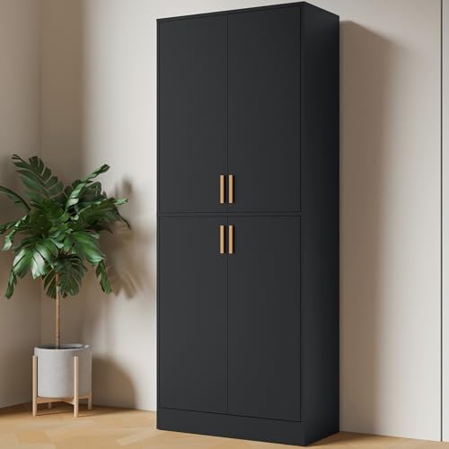 Cozy Castle Kitchen Pantry Cabinet, 71 Tall Wood Storage Cabinet with Doors and Shelves 4 Doors Freestanding Cupboard Utility Hutch for Dining Room Living Room Bathroom Furniture, Gray - Image 2