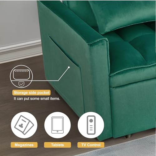 3 in 1 Sleeper Sofa Bed, Futon Sofa Bed for Living Room with Side Pocket, Black Sleepers Sofa Couch with Pullout Bed, Convertible Love Seat Sleepers Bed for Living Room, Bedroom, Small Space - Image 7