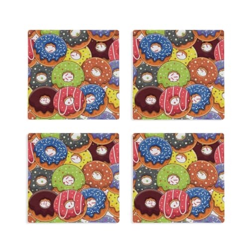 Donuts Square Coasters for Drinks 4 Packs, Absorbent Heat-Resistant Ceramic Stone Coaster Desktop Protector with Cork Base for Kitchen Bar Home Decor, 3.9 Inch - Image 8