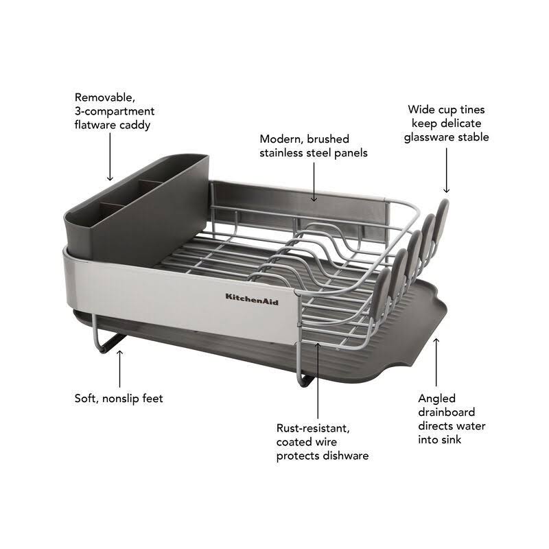 KitchenAid Compact Stainless Steel Dish Rack, 16.06-Inch, Black - Image 5