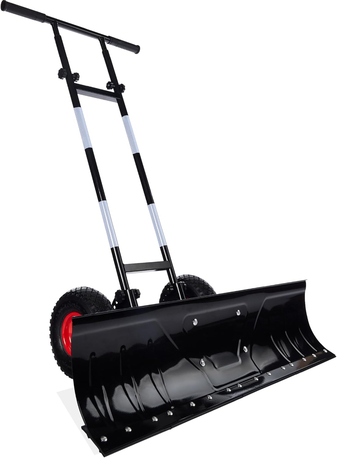 Best Choice Products 36in Galvanized Blade Heavy-Duty 2-Wheel Snow Pusher Hand Plow for Snow Removal w/Wheels, Adjustable Handle, Blade Angle – Black
