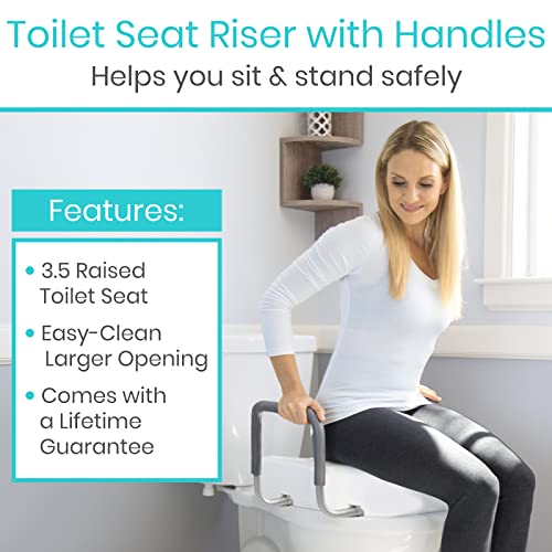Vive Toilet Seat Risers for Seniors (Raised with Handles) Grab Bar Seat for Seniors – Options for Elongated & Standard Bowls – Elderly Handicap Medical Hip Replacement Surgery Lift, Easy Clean, White - Image 2